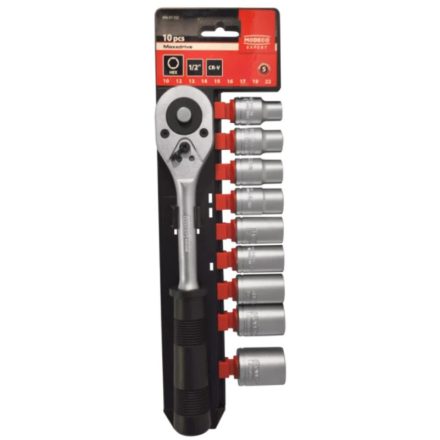 Dugókulcs készlet 10-22 mm hajtókarral 10db-os 1/2"-os CrV (MN-57-152)